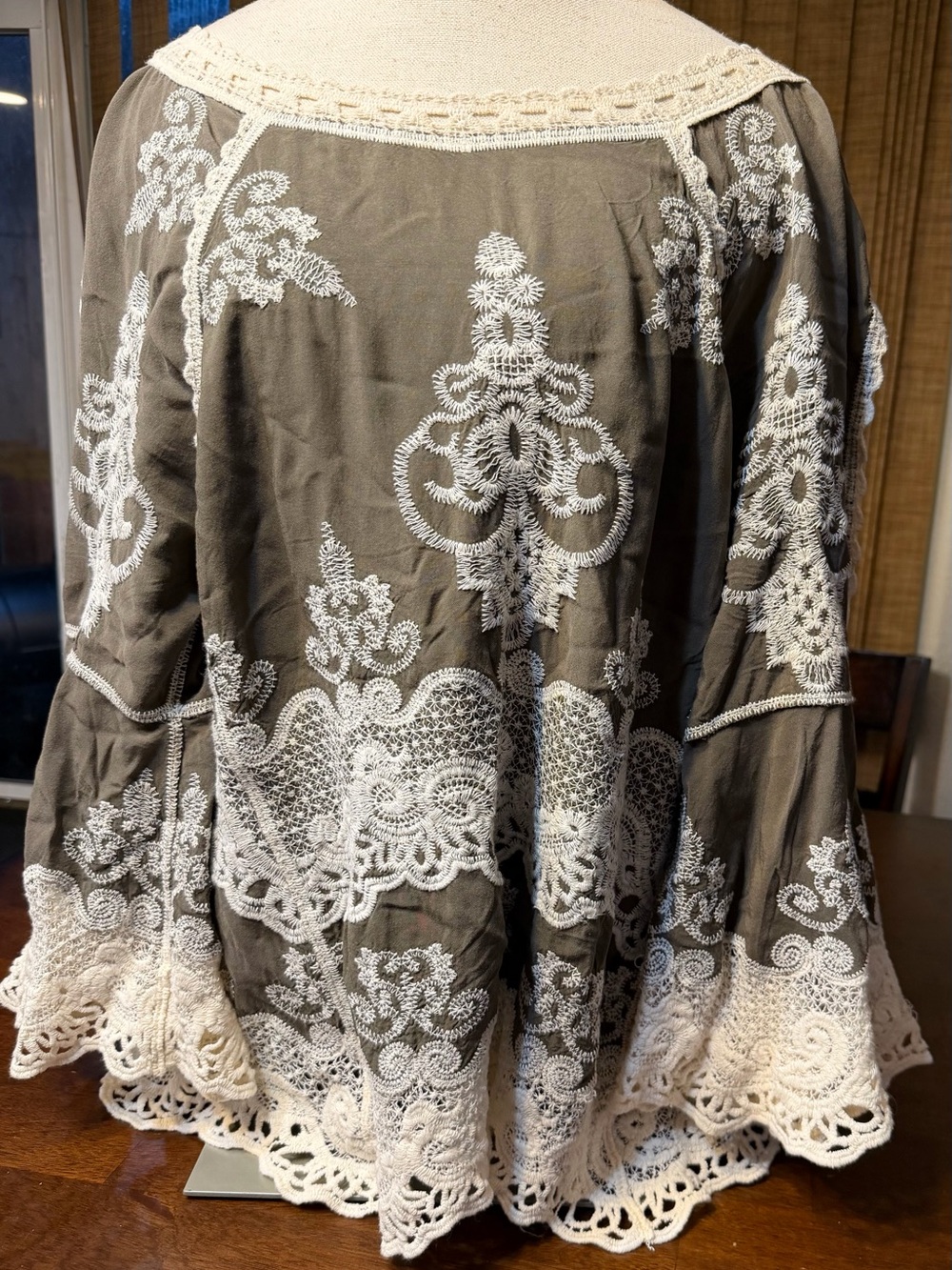 Democracy Gray Tunic with Cream Lace Embroidery